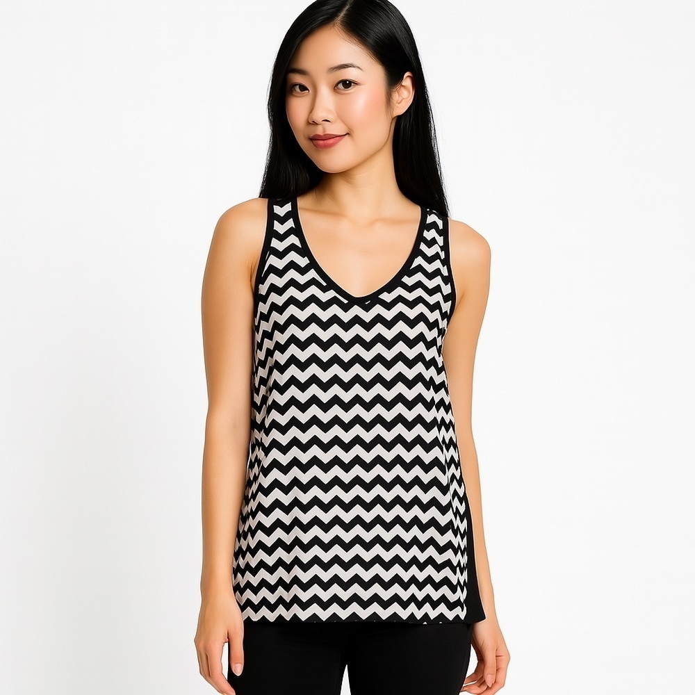 CHARLOTTE RUSSE Sexy Back Black & White Print Sheer Back Cut Out Tank Top Size S